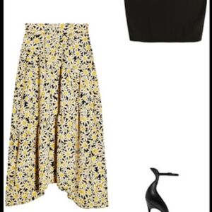 Topshop Yellow Cream Midi A-line Skirt